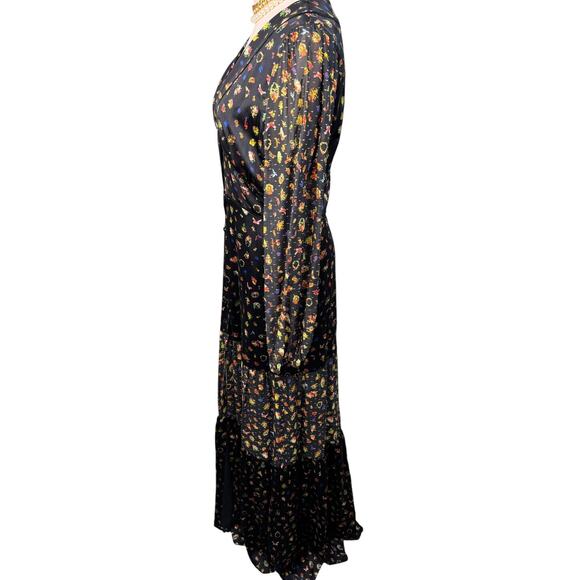Cynthia Rowley Caroline Tiered Maxi Dress ditsy floral silk black size 8 medium - Picture 10 of 13
